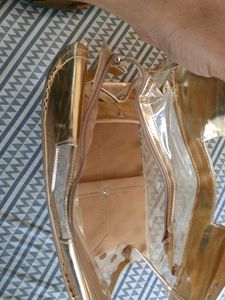unused foldable large Gold Polka Dot pouch