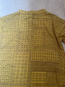 Yellow Block Print Asymmetrical Kurta