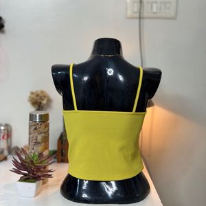 Yellow Ribbed Cropped Cami Top