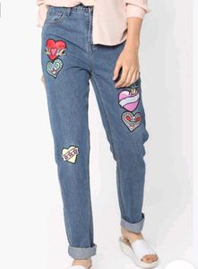 Embroidered Heart Patch Jeans