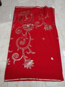 Elegant Red Sequined Saree
