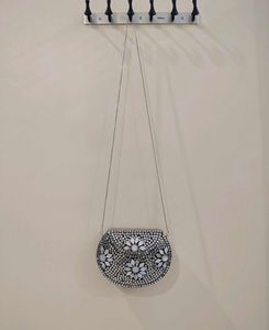 Brand New Silver Mirror Work Metal Clutch Bag