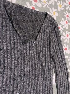 Grey Ribbed Bell Sleeve Top