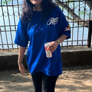 Blue Graphic Print Oversized Tee