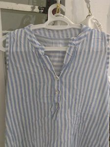 Blue and White Striped Sleeveless Top