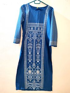Blue Printed Straight Kurta