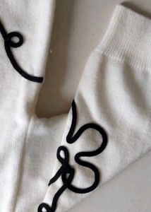 Cream Knit Sweater with Black Detail