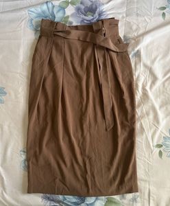 UCB Brown Belted Paperbag Waist Skirt