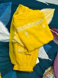 Yellow chikaankari kurta Pajama And Dupatta Set