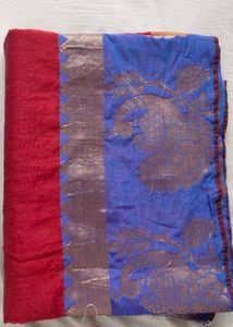 Elegant Red Saree with Peacock Border