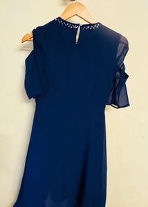 Navy Blue Cold Shoulder Dress with Sequins