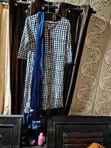 Blue & White Printed Kurta and dupata