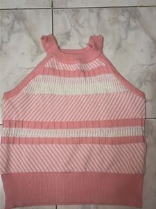 Pink & White Striped Knit Tank Top