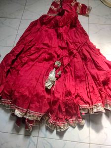 Vibrant Red Anarkali suit. brand name "Aacho"".
