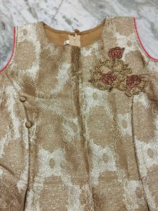 Olive &amp; Rani Pink Brocade Kurti-Lehenga Set