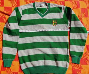 Green &amp; Grey Striped V-Neck Sweater