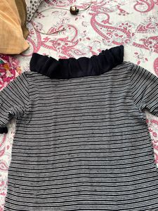 Striped Top with Ruffled Neckline
