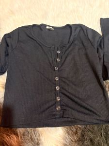 Ribbed Button-Up Top