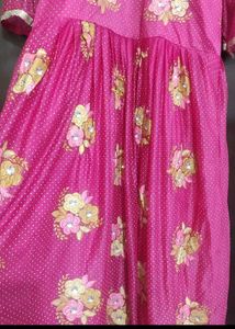 Rose Color Golden Floral Work Gown For 42 Bust