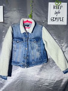 forever 21 Denim Jacket with Sherpa Sleeves