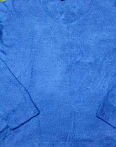 Imported Blue V-Neck Pullover Sweater