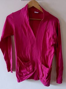 Stretchable Pink Shrug Jacket With Pocket