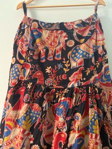 Boho Elephant Print Maxi Skirt with Slit