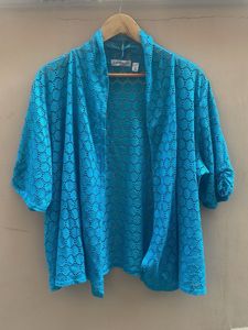 Stylish Blue Open Front Kimono Cardigan