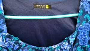 Blue Floral Long Sleeve Crop Top