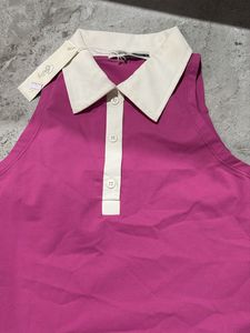 Pink Collared Crop Top