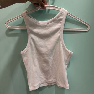 White Ribbed racerback Tank Top