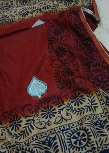Maroon Saree with Block Print