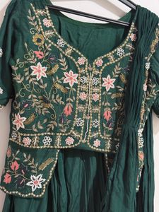 Emerald Green Embroidered Drape saree