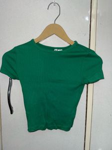 Green Ribbed Crop Top