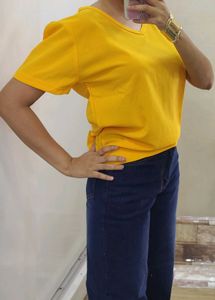 Calvin Klein Bright Yellow V-Neck Tee - L