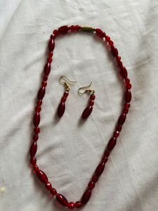 ❤️‍🔥Vintage Dark Red Beaded Necklace+Earring Set