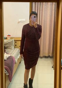 Wine Partywear Dress For Women