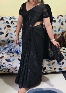 Elegant Black Sequined Saree