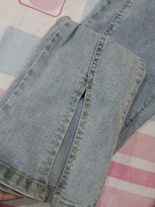 Light Wash Split Flare Jeans