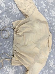 Stylish Beige Button-Up Crop Top