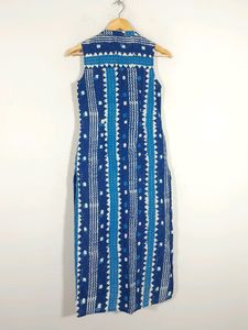 Blue Printed Stright Fit Kurta  (Women's)