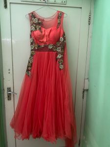 Stunning Coral Embroidered Gown
