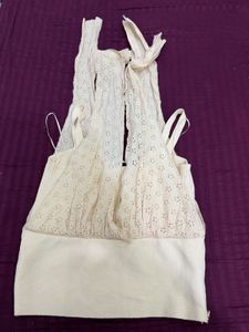 Zara Cream Eyelet Tie-Strap Crop Top