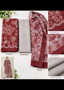 Maroon Floral Print Kurta Set with Dupatta