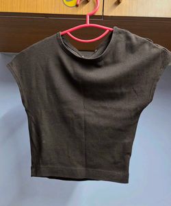 Zara Stylish Brown Cap Sleeve Top
