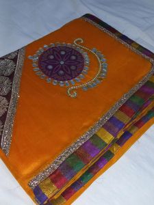 Free Delivery ORANGE COLOURED NET SAREE🟠