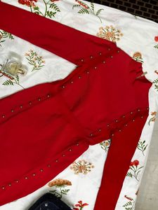 Red Studded Long Sleeve Mini Dress