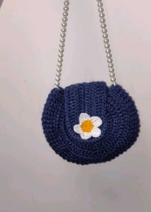 Crocheted Round Bag with Pearl Strap