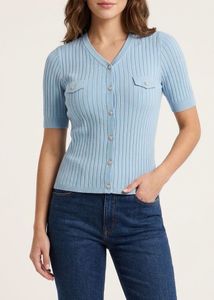 Light Blue Ribbed Button-Up Top