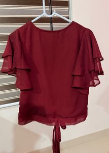 Maroon Ruffle Sleeve Top